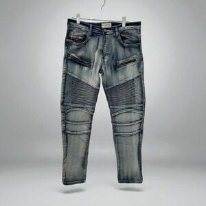 Jeanius‎ Akademiks Moto Denim Jeans Distressed Zippers Blue Mens 34x30